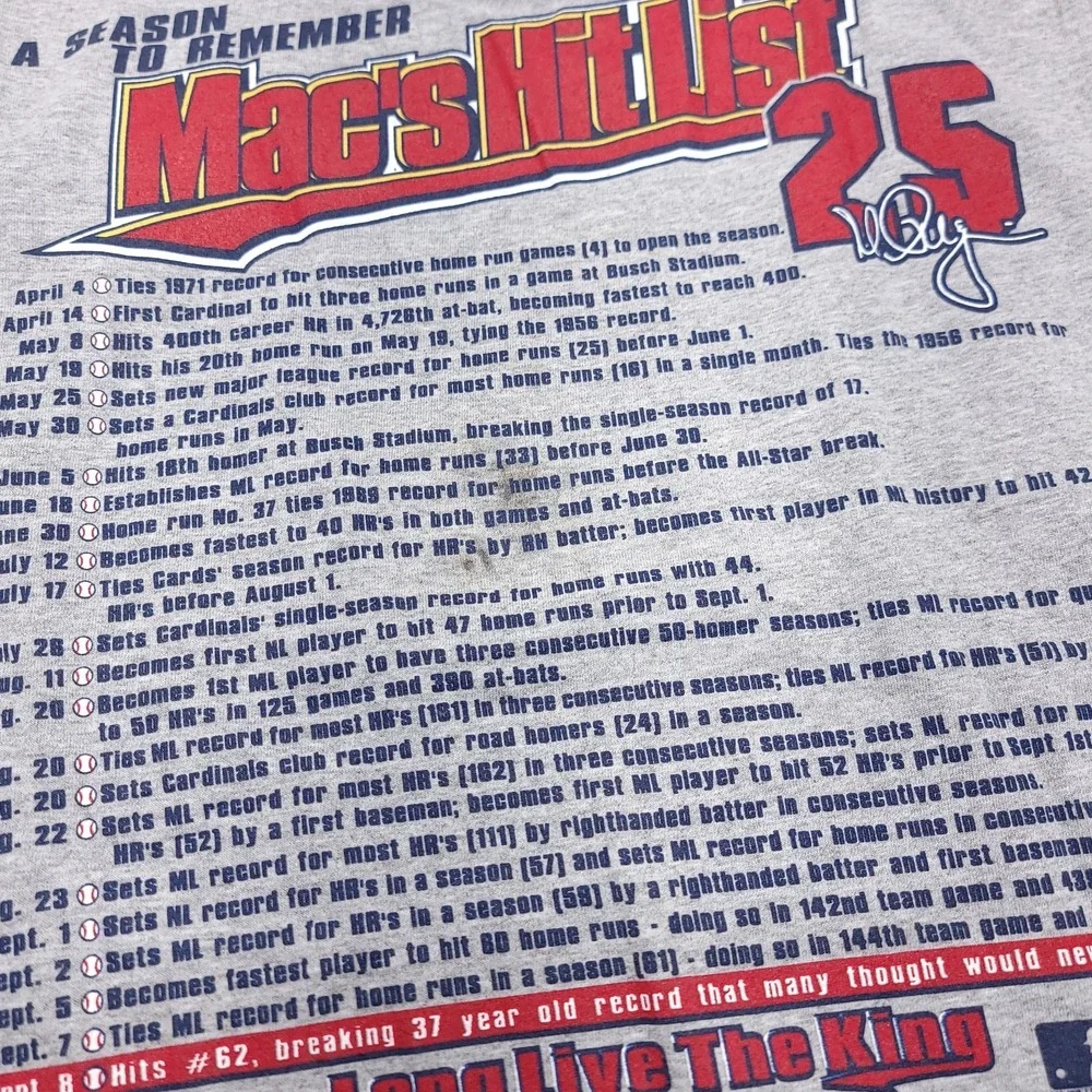 Mark McGwire‎ St. Louis Cardinals Shirt Youth Large Gray Lee Sports 90s Home Run